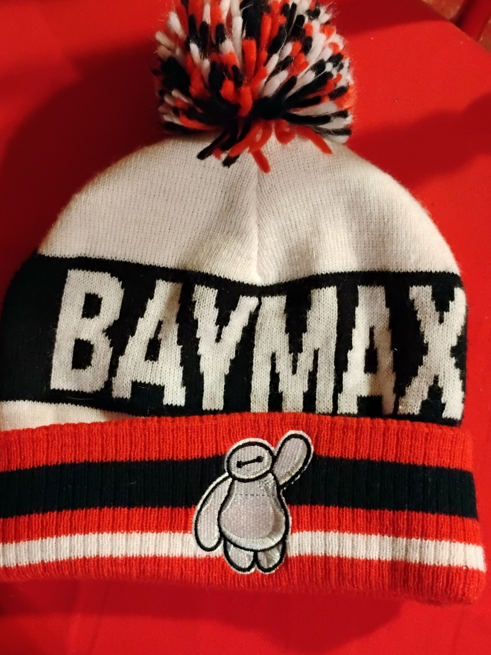 Disney Baymax Pom Beanie Hat - Red, White & Black